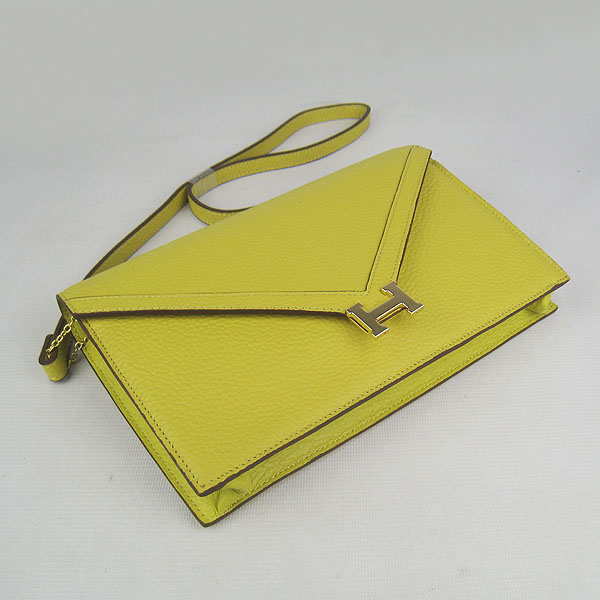 7A Hermes Togo Leather Messenger Bag Lemon With Gold Hardware H021 Replica - Click Image to Close